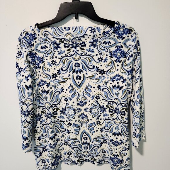 croft & barrow Tops - Croft & Barrow Women's 3/4 Sleeve Boatneck Blue White Floral Top Blouse Large